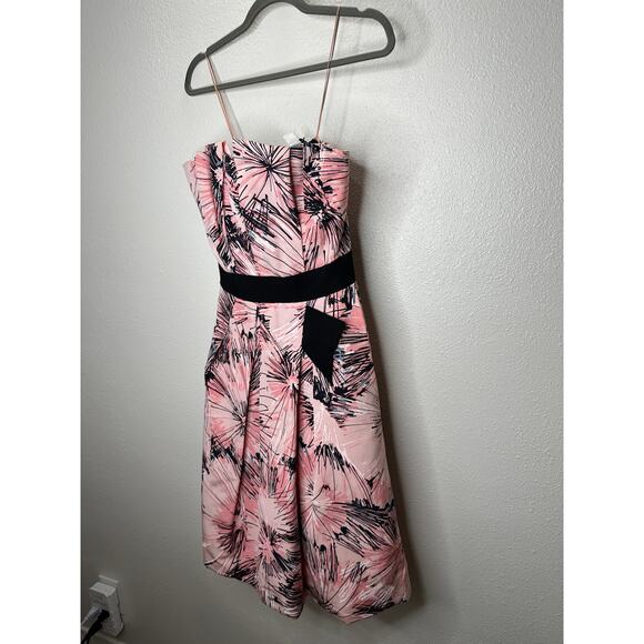 NWT Carolina Herrera Pink Black Splash Parasol Print Faille Strapless Dress S - Picture 4 of 16